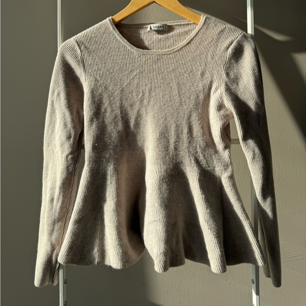 Toteme Beige Ribbed Long Sleeve Top